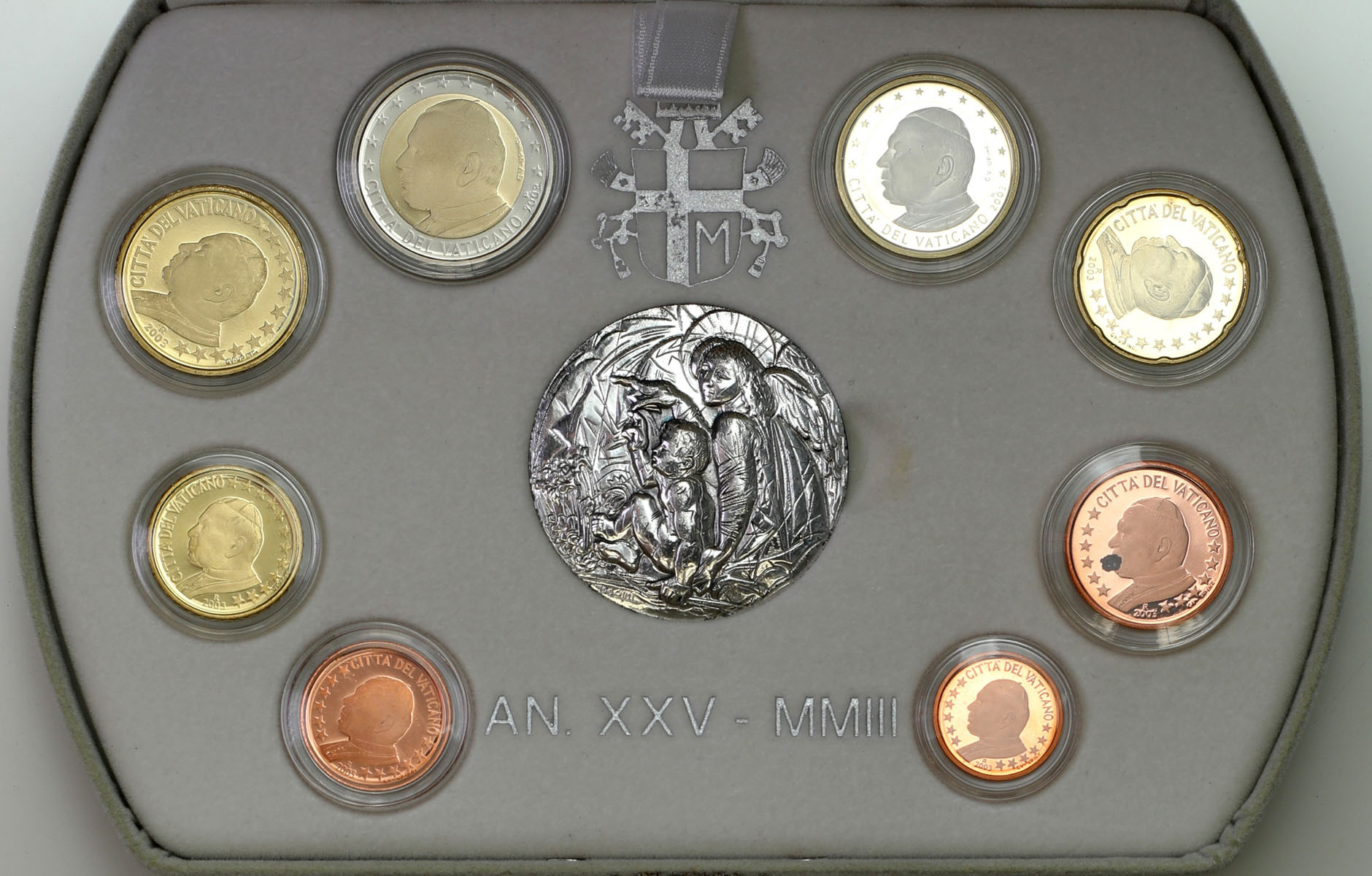 Watykan. Komplet monet Euro 2003 z medalem - Jan Paweł II, 9 sztuk